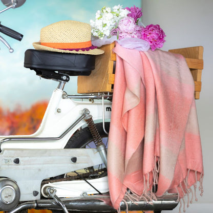 Handwoven Alpaca Throw Blanket From Ecuador - Faded Coral with Braided Fringe - Kallpa Collection