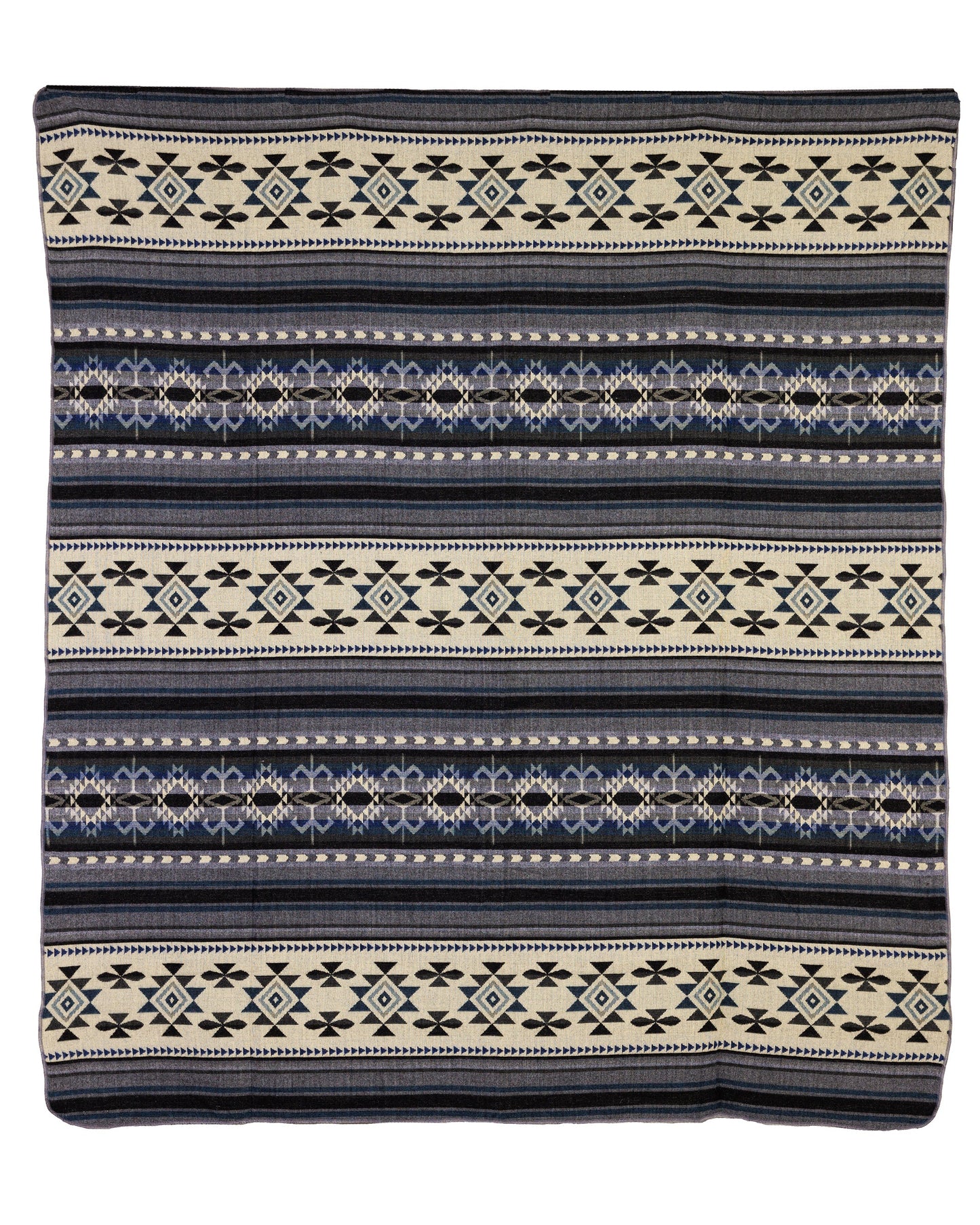 Handwoven Reversible Geometric Blue Gray & Cream Alpaca Throw Blanket - Yachana Collection