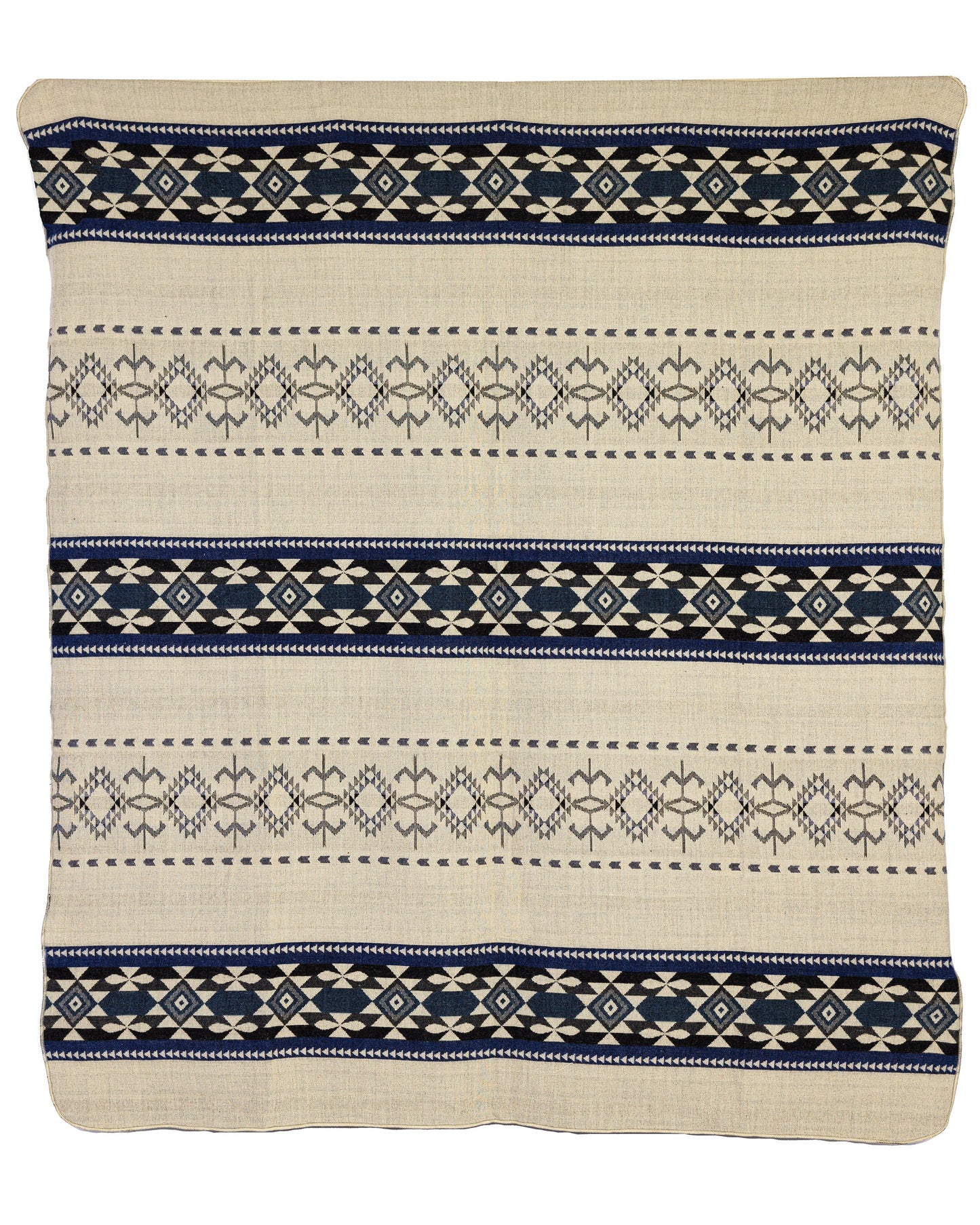 Handwoven Reversible Geometric Blue Gray & Cream Alpaca Throw Blanket - Yachana Collection